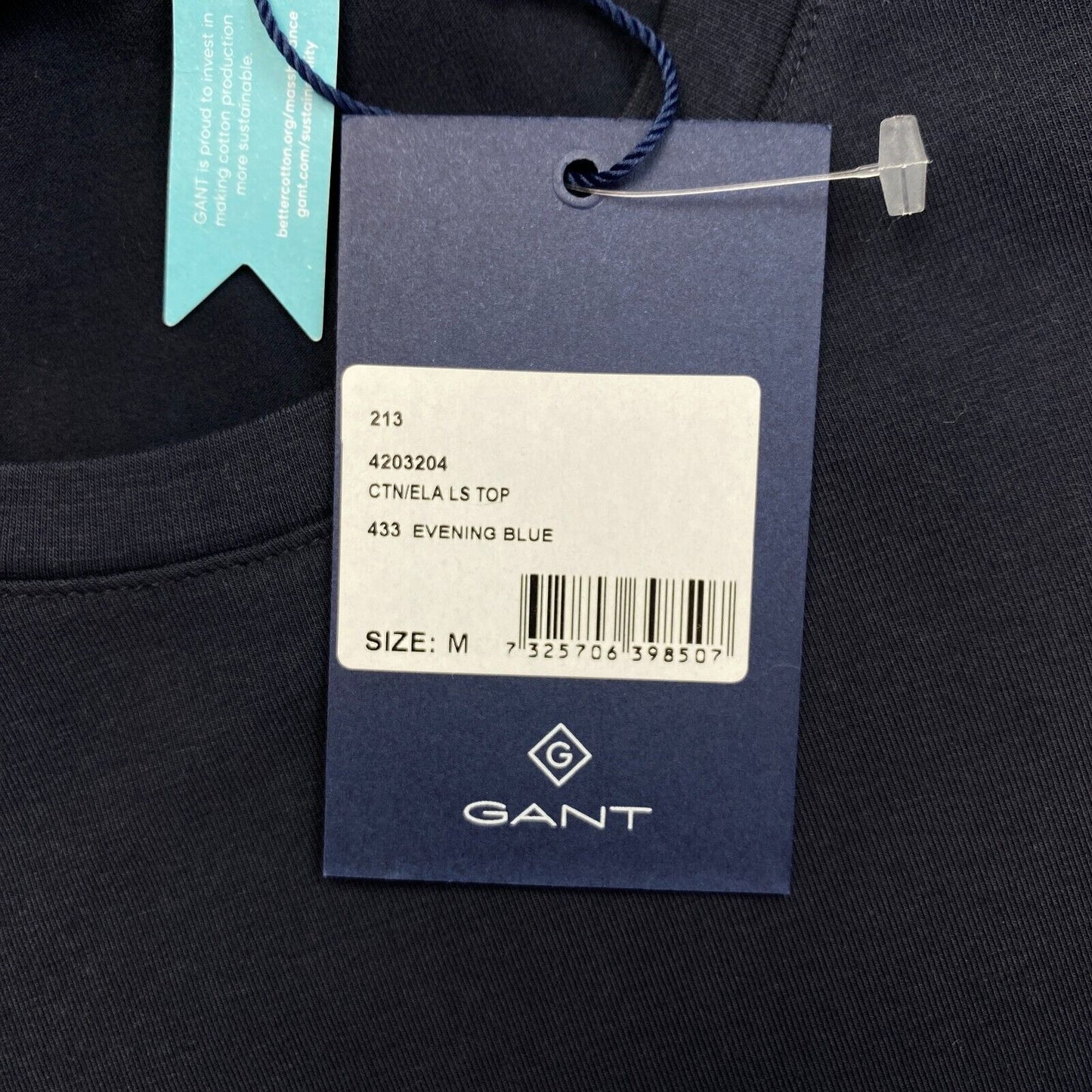 GANT Women Navy Blue CTN/ELA Crew Neck Long Sleeves T Shirt Size M