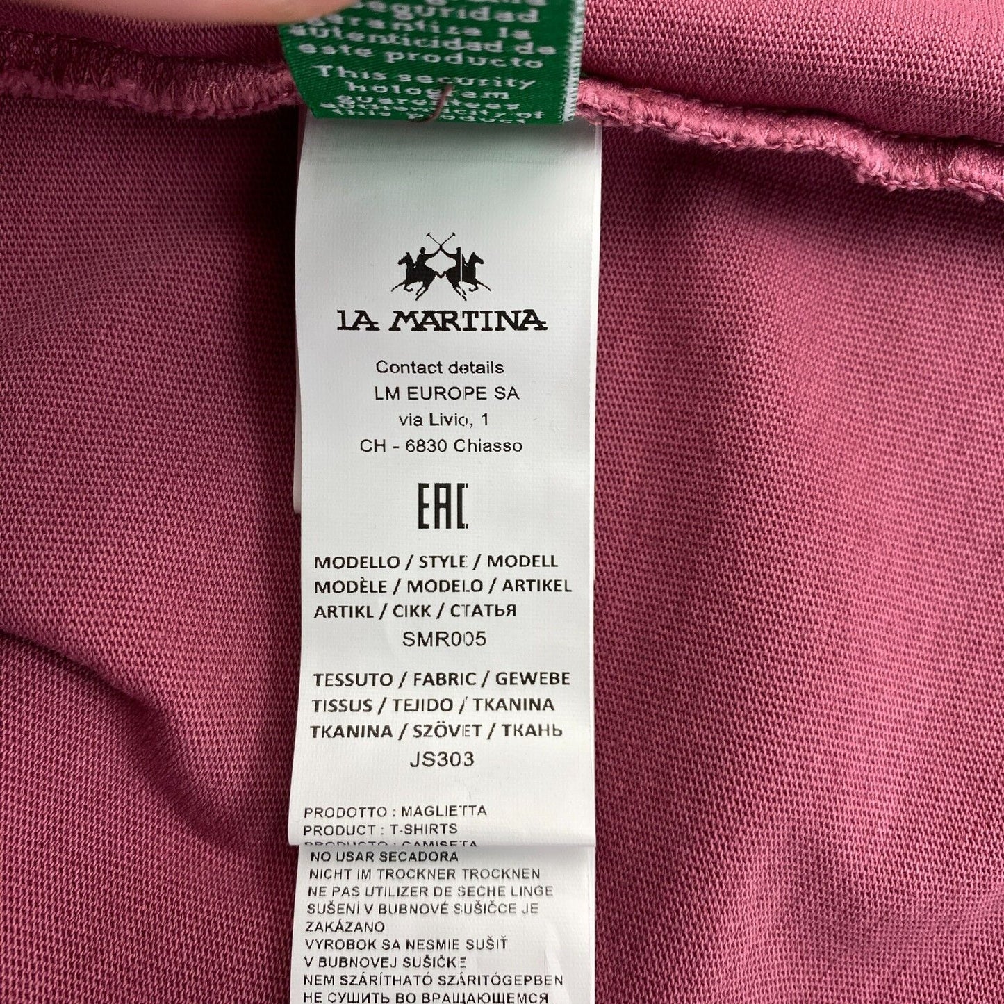 LA MARTINA T-shirt à manches courtes en jersey de coton rose foncé Taille S