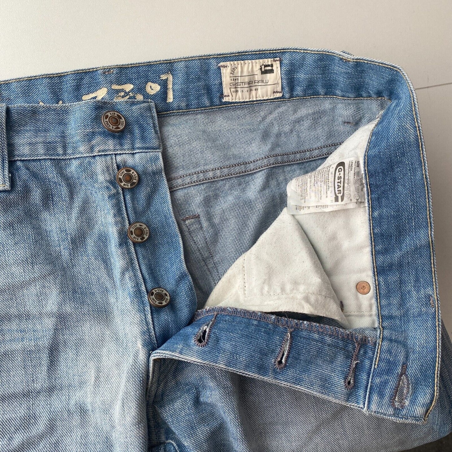 G-STAR 3301 Blaue Slim Fit Jeans Größe W36 L34 Hergestellt in Italien