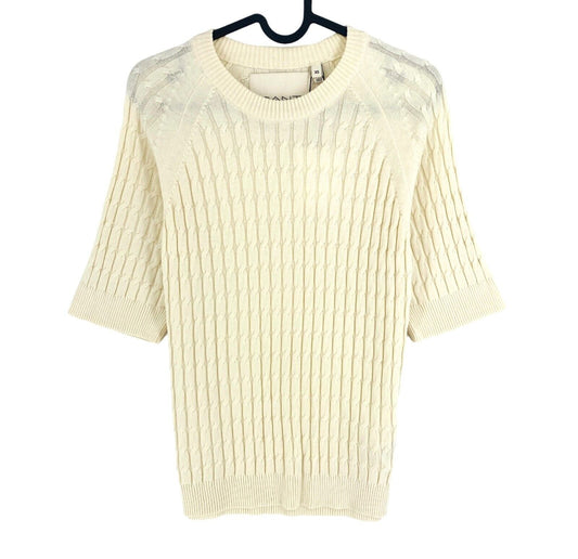 GANT Women Beige Cable Short Sleeves Crew Neck T Shirt Size XS