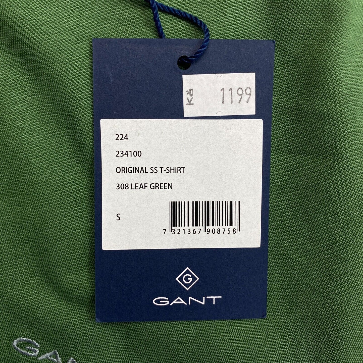 GANT Men Green Original Crew Neck Short Sleeves T Shirt Size S