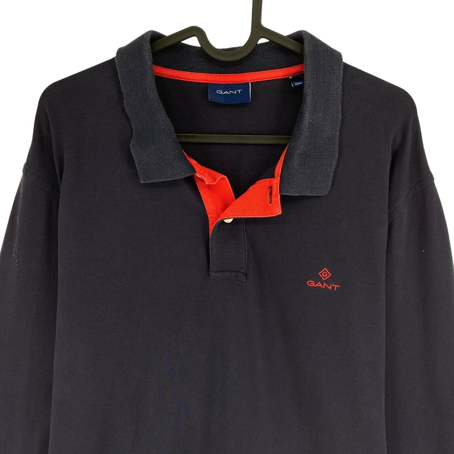 GANT Navy Blue Contrast Logo Pique Long Sleeves Rugger Polo Shirt Size XL