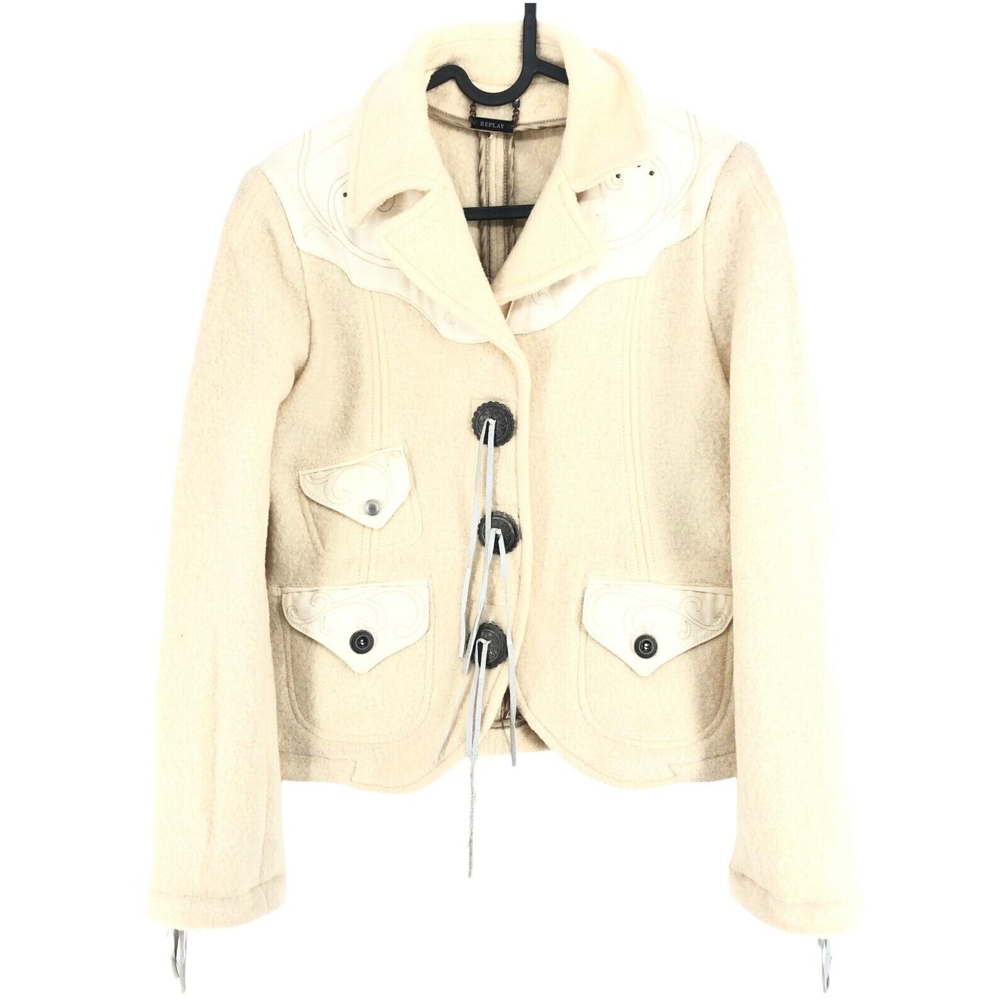 REPLAY Manteau de veste de motard en laine et coton mélangés beige Taille M