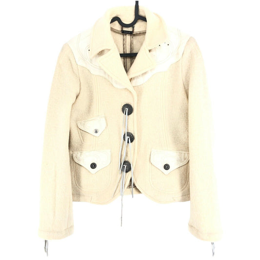 REPLAY Beige Wool Cotton Blend Biker Jacket Coat Size M