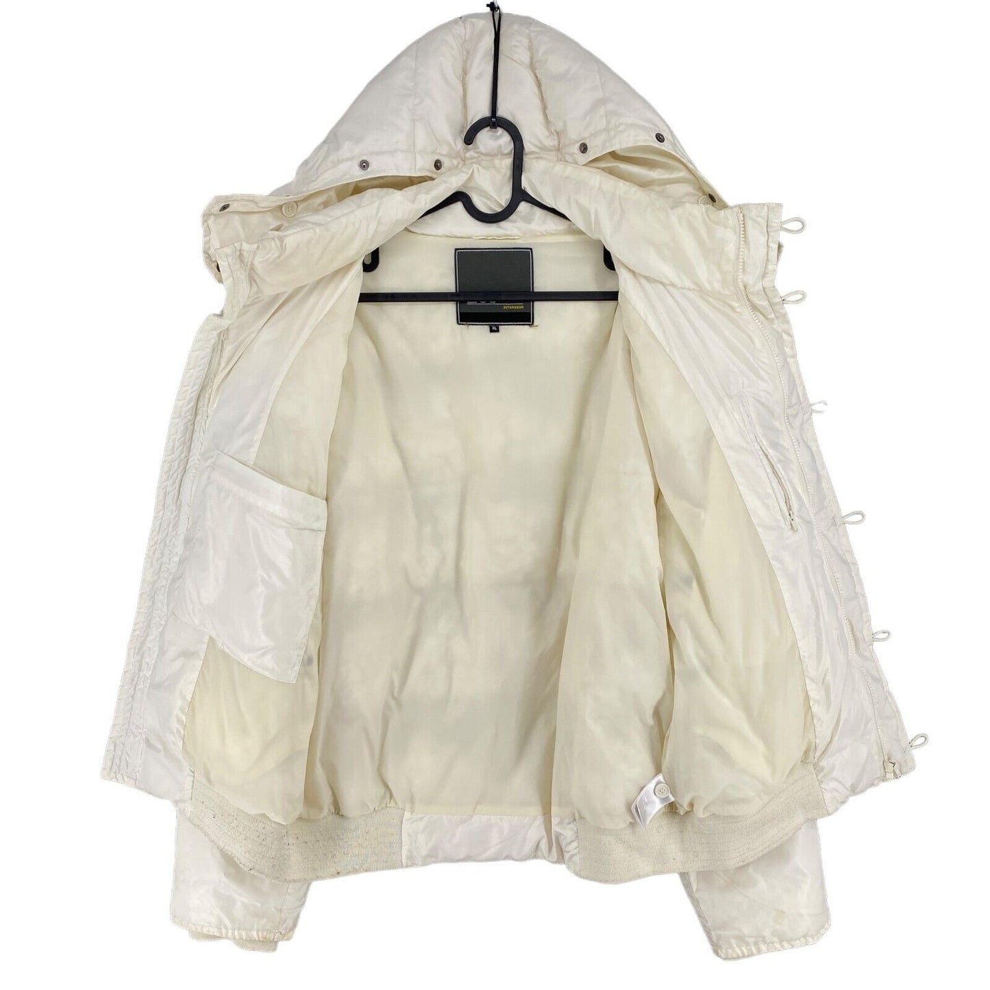 Lee Cream White Hooded Puffer Jacket Coat Size XL