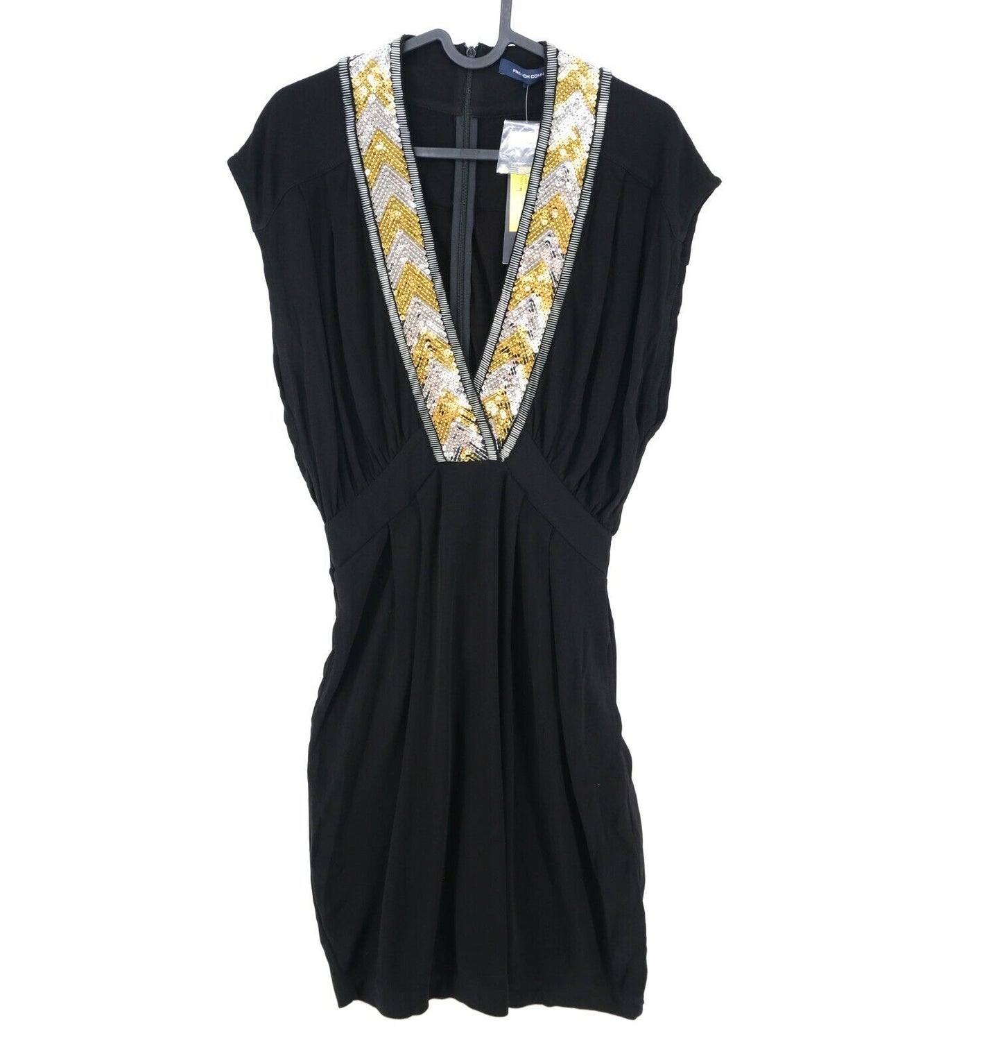 RRP €185 FRENCH CONNECTION Black V Neck Dress Size 10 S 12 M