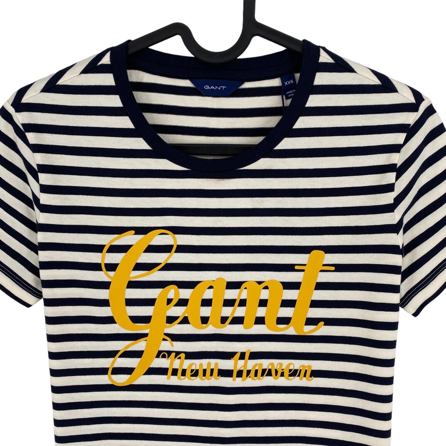 GANT Navy Blue Stripe Graphic Crew Neck T Shirt Size 2XS XXS