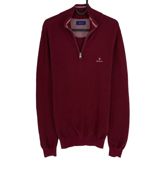 GANT Men Dark Red Cotton Pique Half-Zip Sweater Jumper Size M