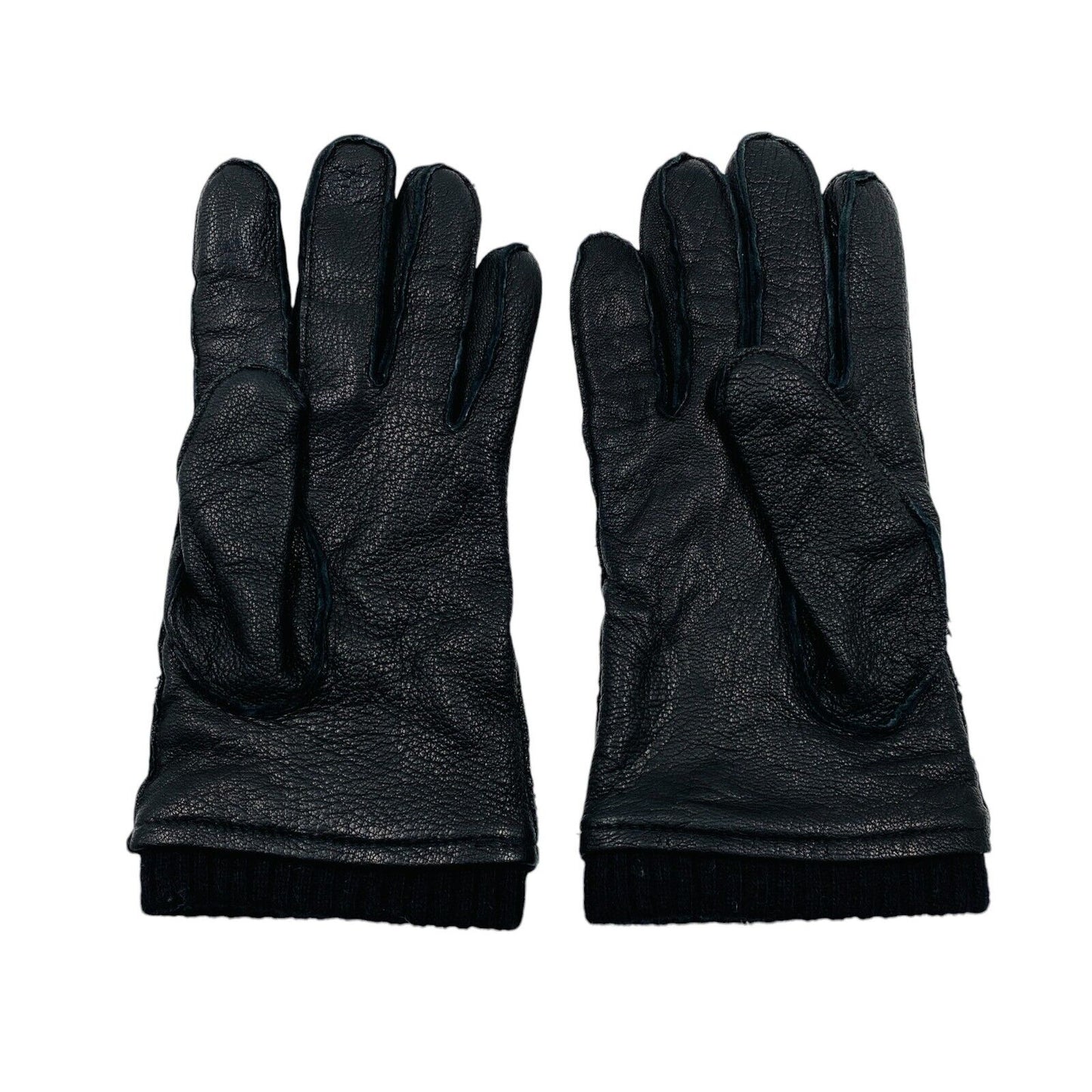 GANT Mens Black Leather Cashmere Wool Blend Lining Warm Gloves Size M