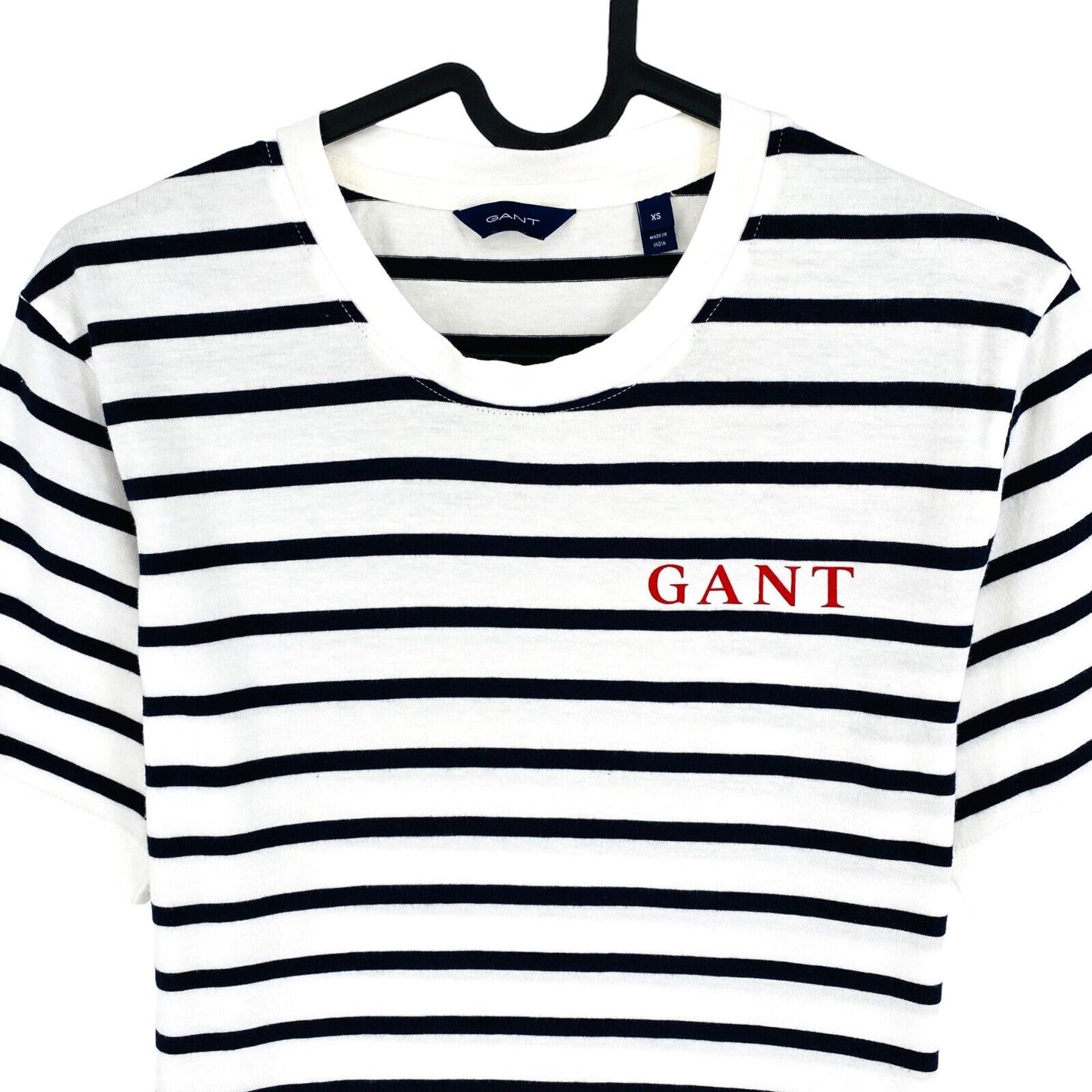 GANT Women White Logo Striped Crew Neck T Shirt Size XS