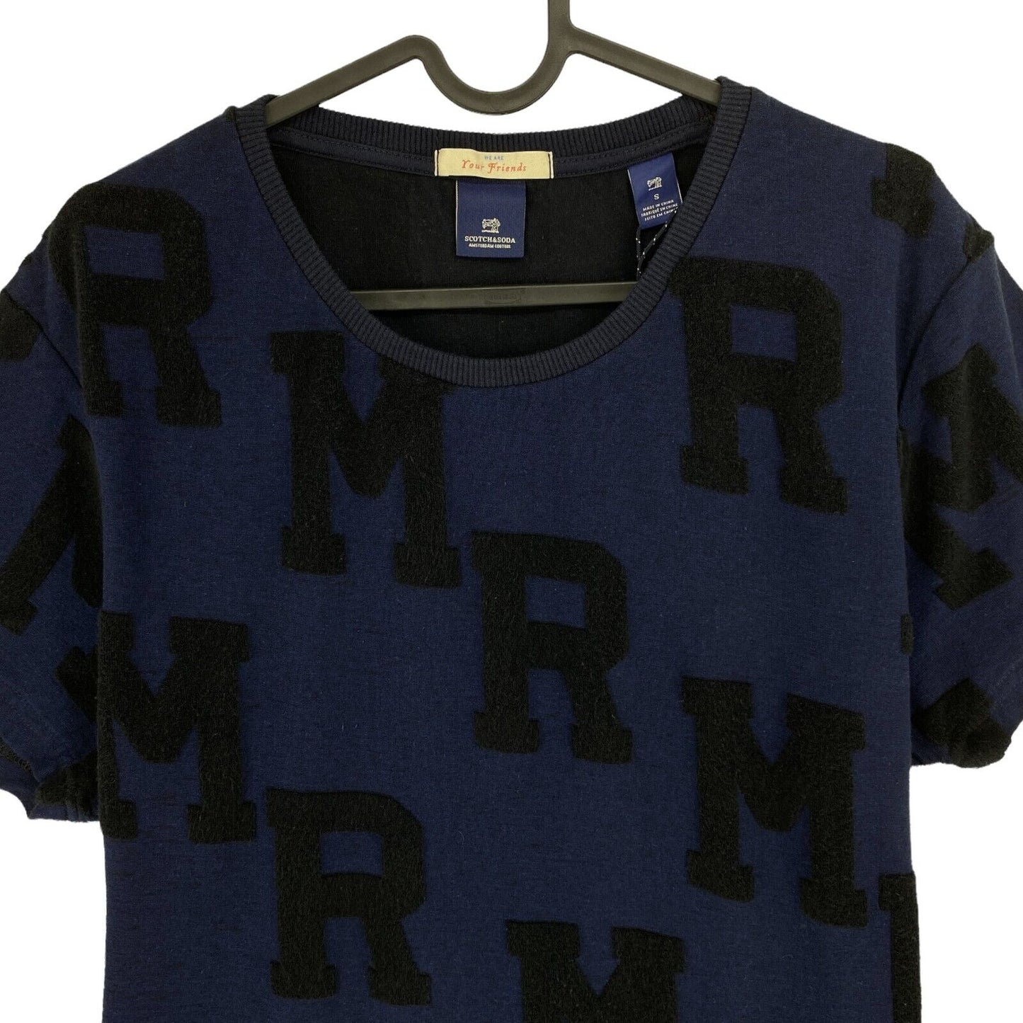 SCOTCH &amp; SODA Bleu Marine 100% Coton Crew Neck T Shirt Taille SM