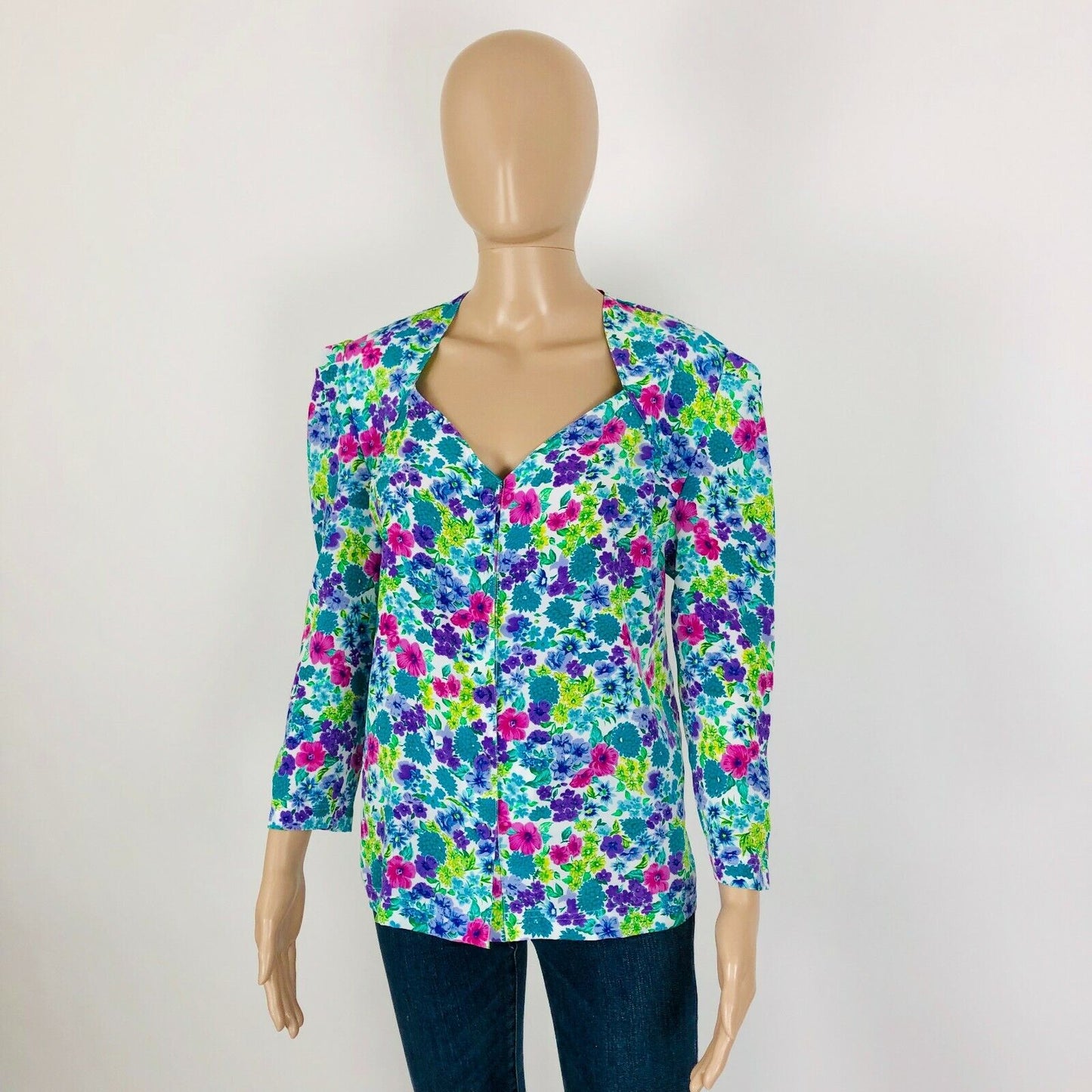 Vintage Women's Flowered Blouse Top Shirt EUR 42 US 12 UK 14