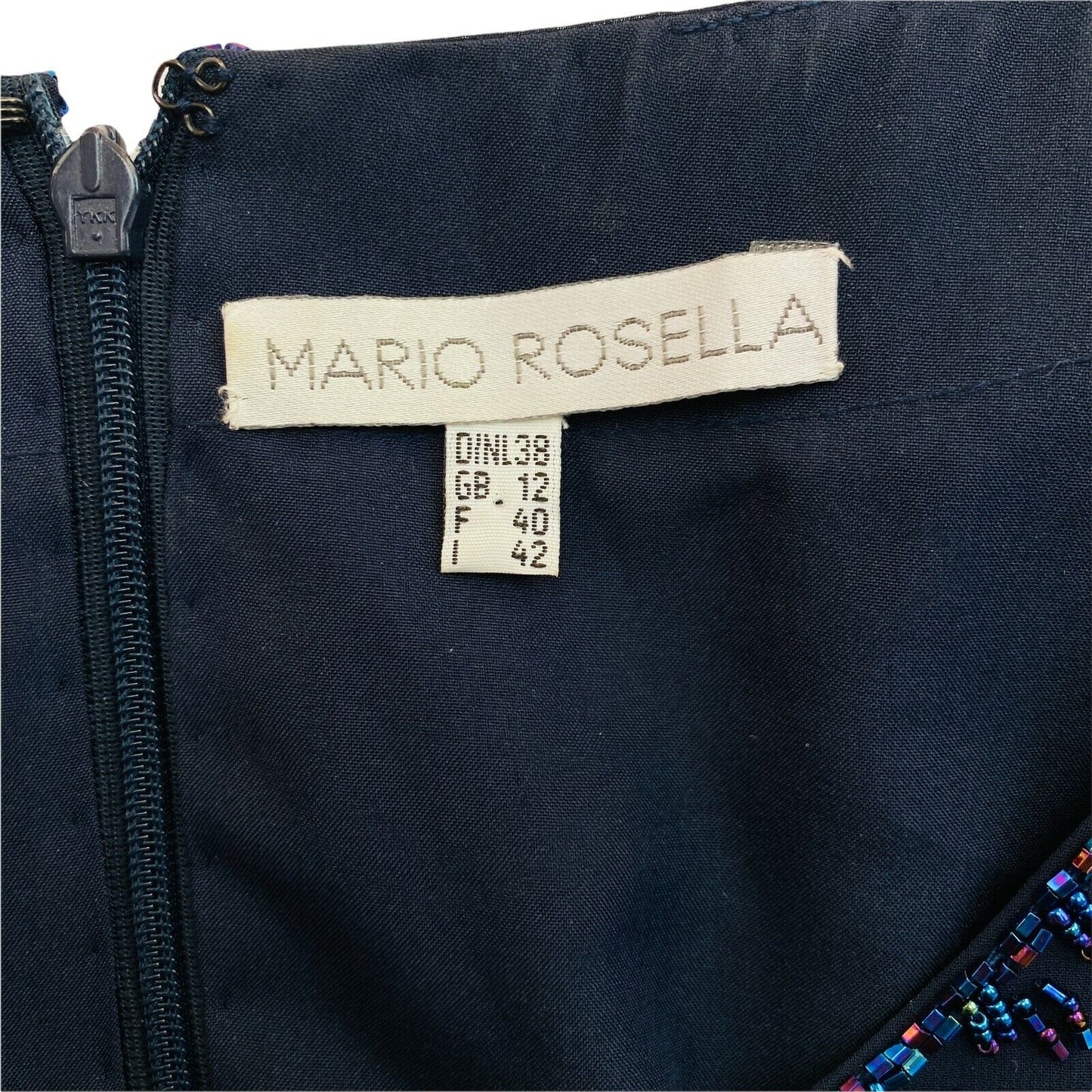 MARIO ROSELLA Marineblaues Kleid mit Rundhalsausschnitt und langen Ärmeln, Größe EU 38 UK 12 US 8