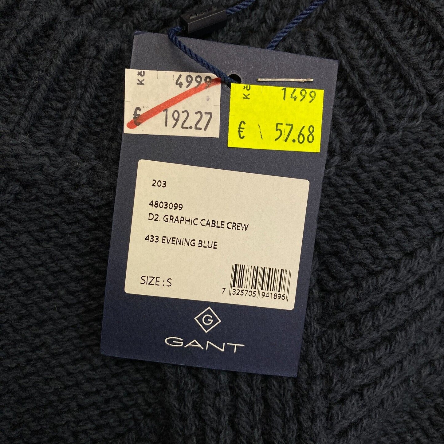 GANT Navy Blue Graphic Cable Crew Neck Sweater Jumper Size S