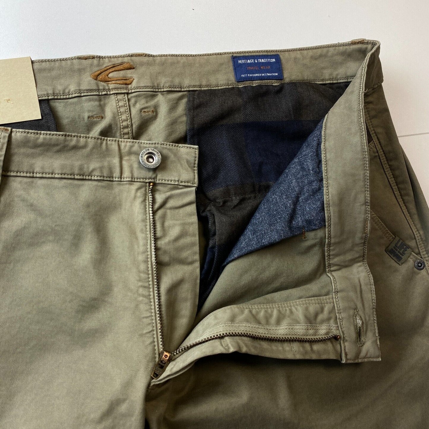 Camel Active MADISON Khaki Green Modern Slim Fit Chino Trousers W40 L34