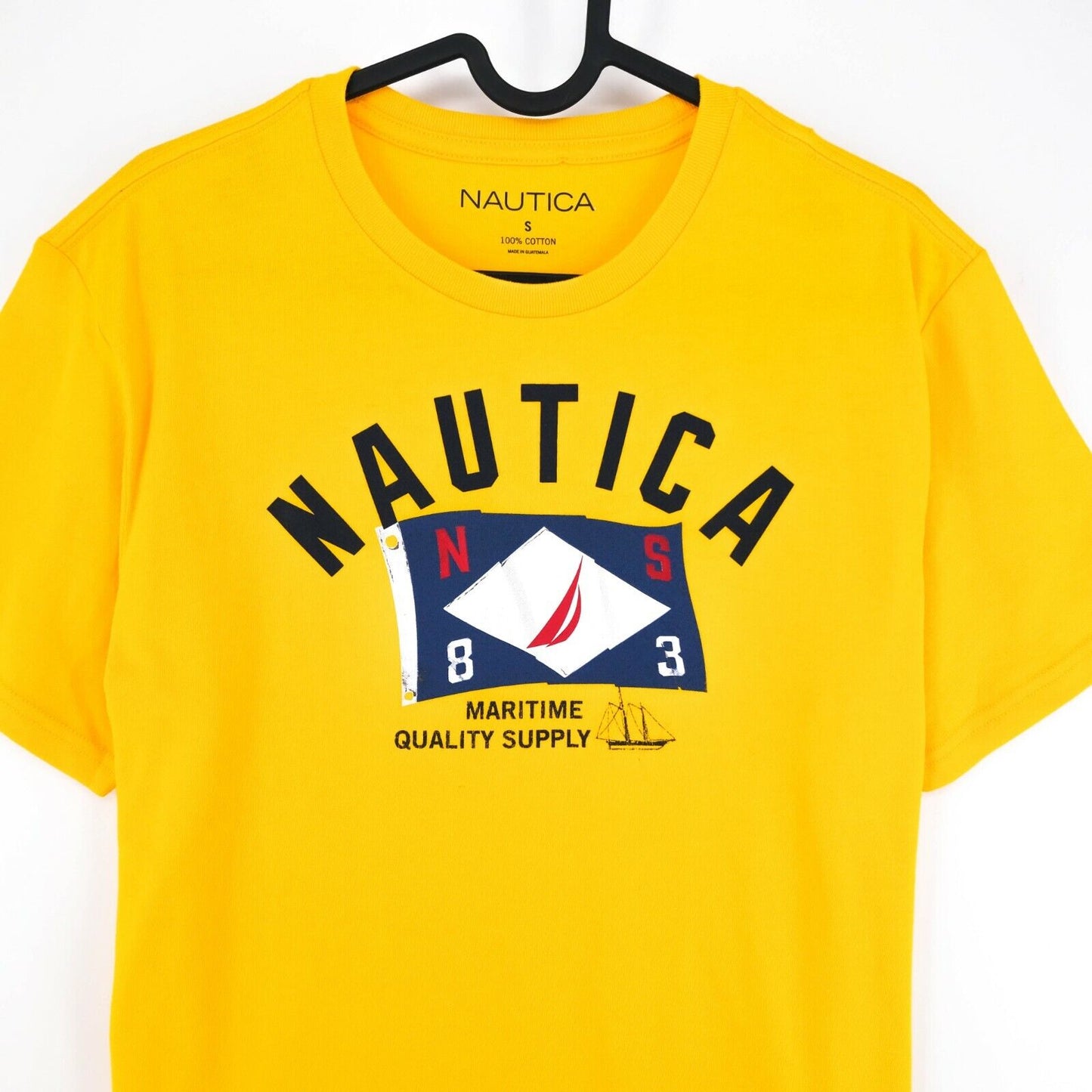 NAUTICA Yellow Graphic Print Crew Neck Top T Shirt Size S