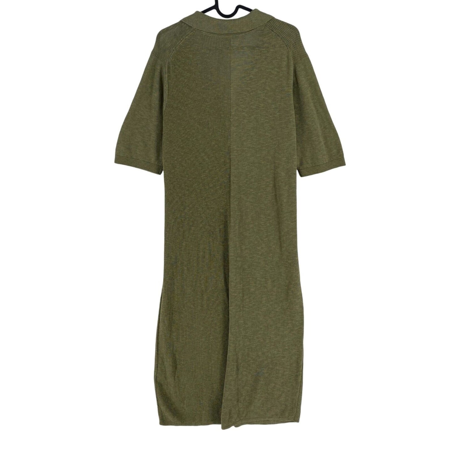 GANT Women Green Ribbed Rugger Cotton Linen Silk Short Sleeves Polo Dress Size M