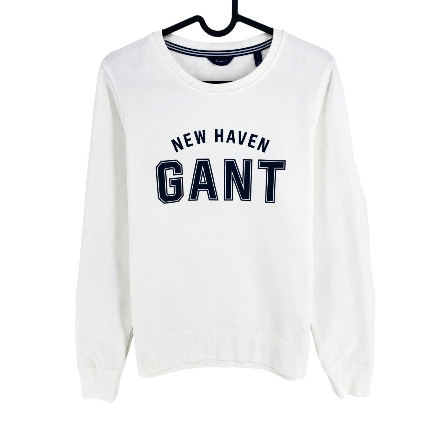 GANT Weißer Pullover mit Rundhalsausschnitt und Logo, Größe S