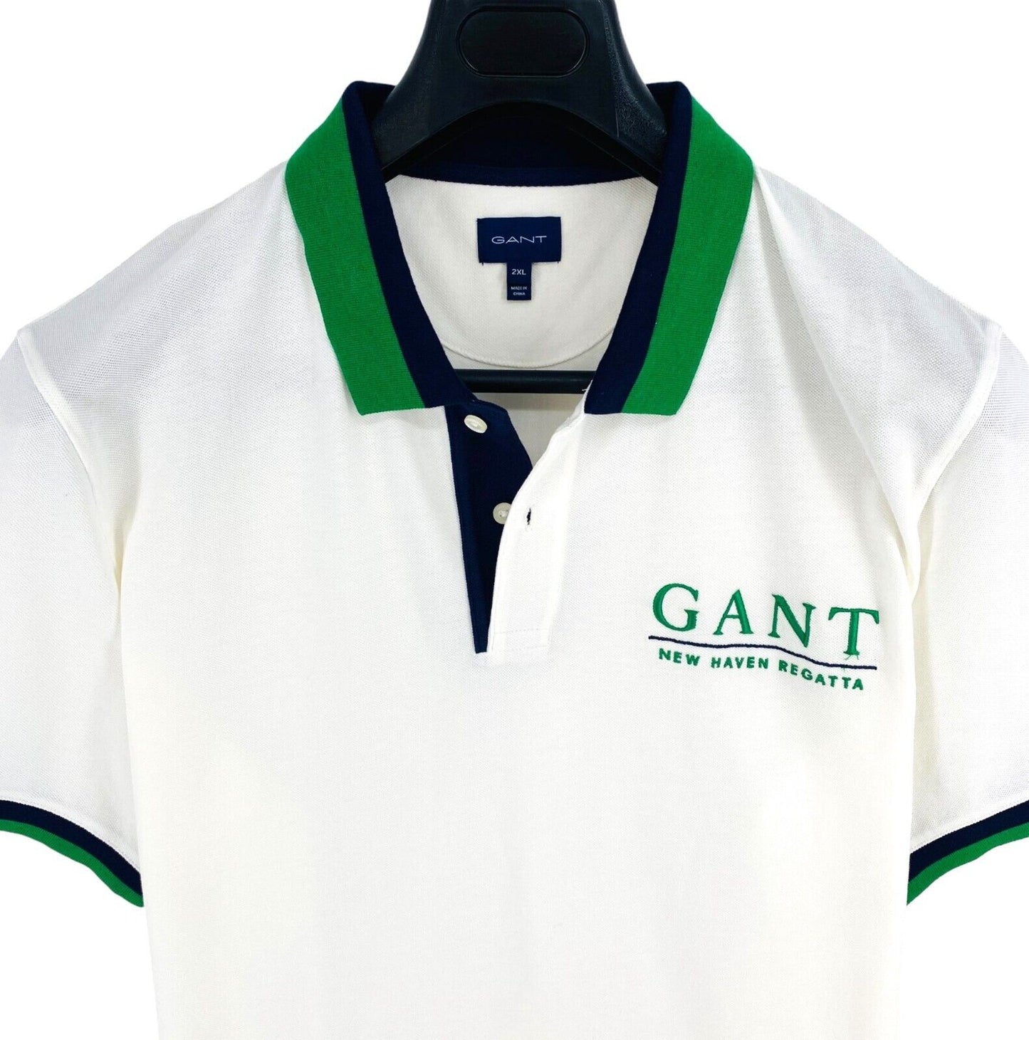 GANT Men White Logo Pique Rugger Short Sleeves Polo Shirt Size 2XL XXL