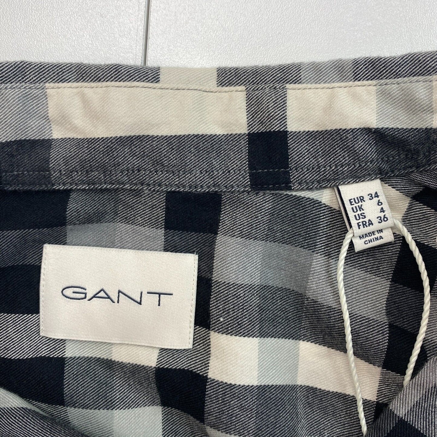 GANT Schwarzes, entspanntes, kariertes Flanell-BD-Hemd, Größe EU 34, UK 6, US 4