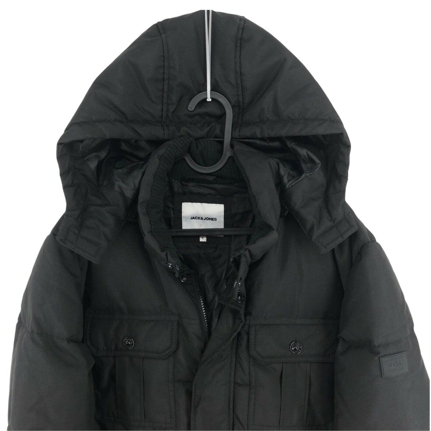 JACK & JONES Black Hooded Padded Puffer Coat Jacket Size L