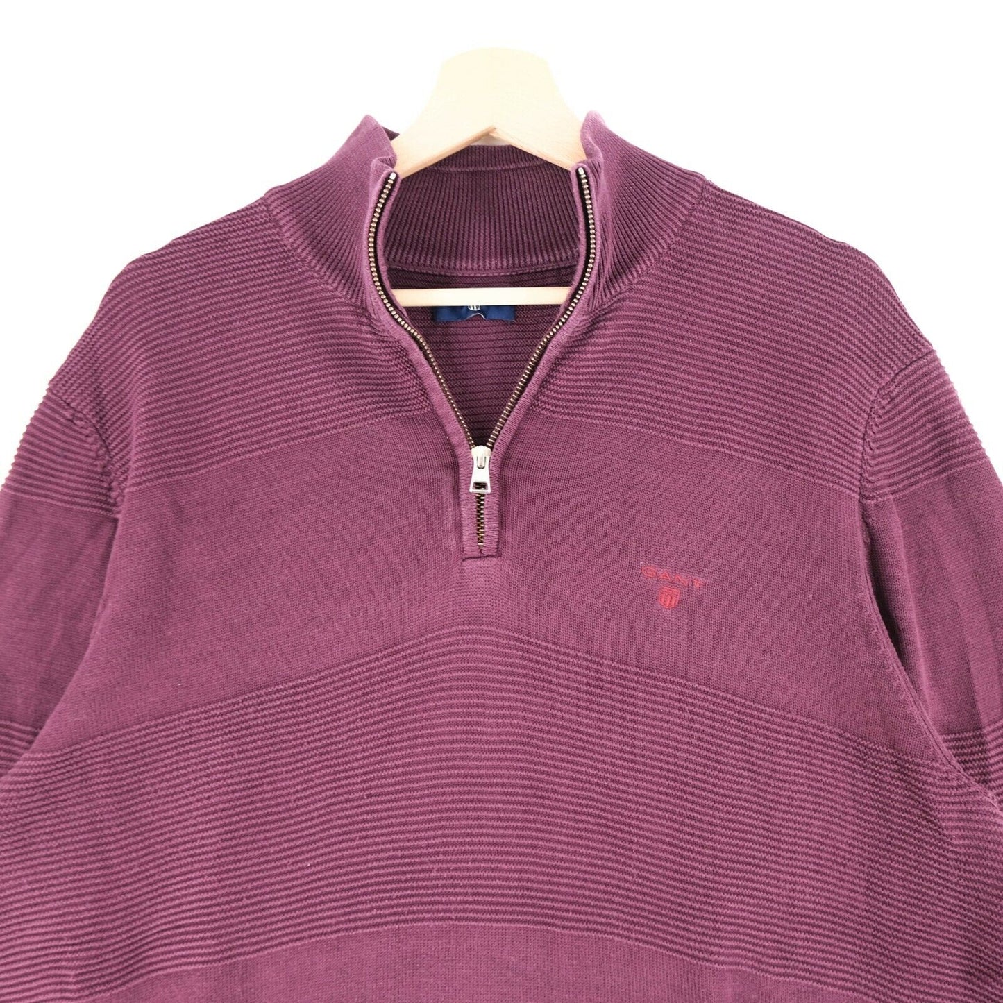 GANT Bordeaux Red Zip Neck 100% Cotton Jumper Sweater Pullover Size L