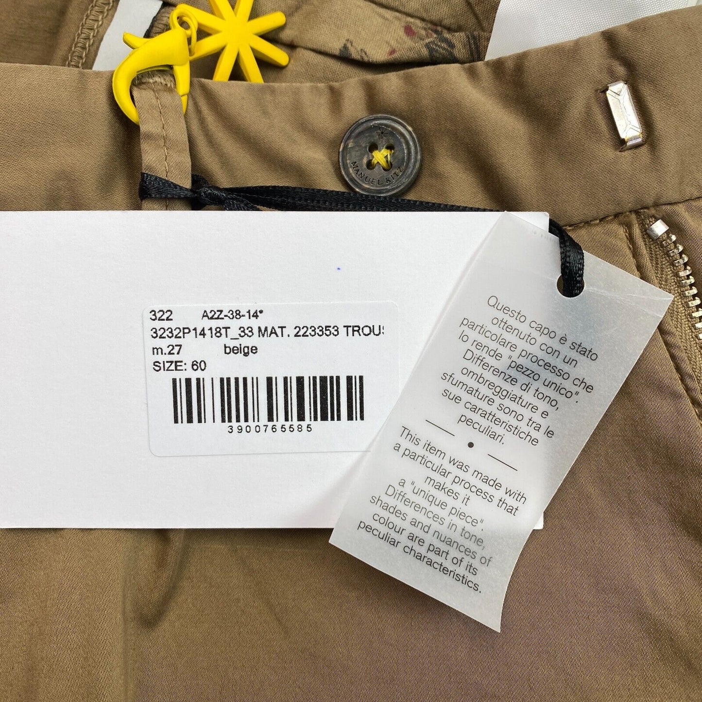 MANUEL RITZ Brown ADAM Slim Fit Chino Pants Trousers Size EU 60 UK/US 50