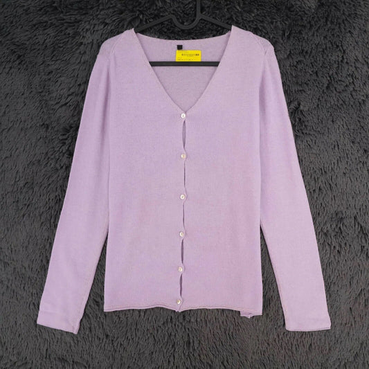 LANEROSSI Purple V Neck Wool Cashmere Cardigan Size 3 - L