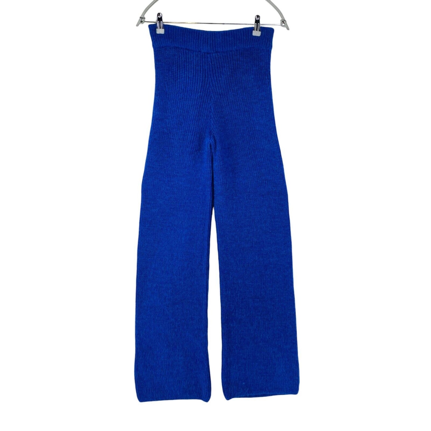 MANGO Women Blue Knitted Regular Straight Fit Trousers Size XS