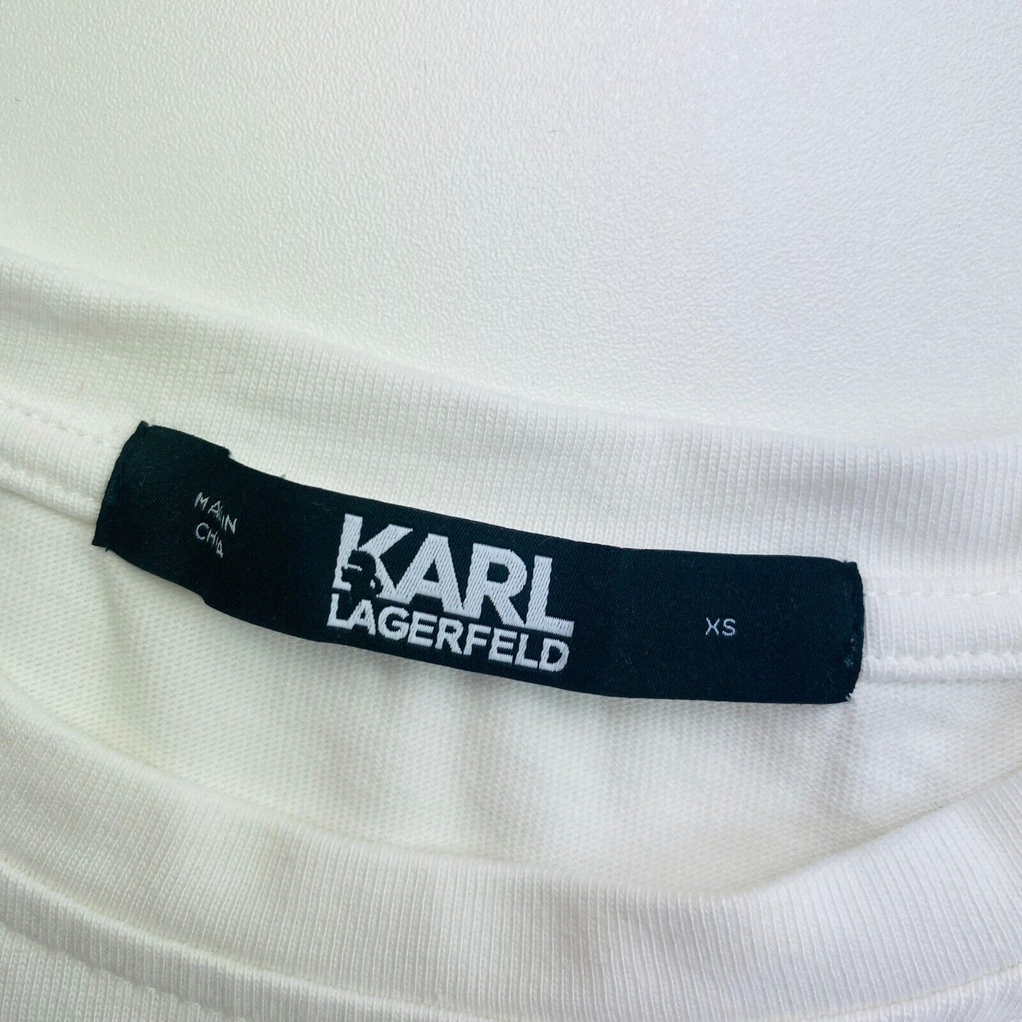 Karl Lagerfeld White Pleated Crew Neck T Shirt Size XS