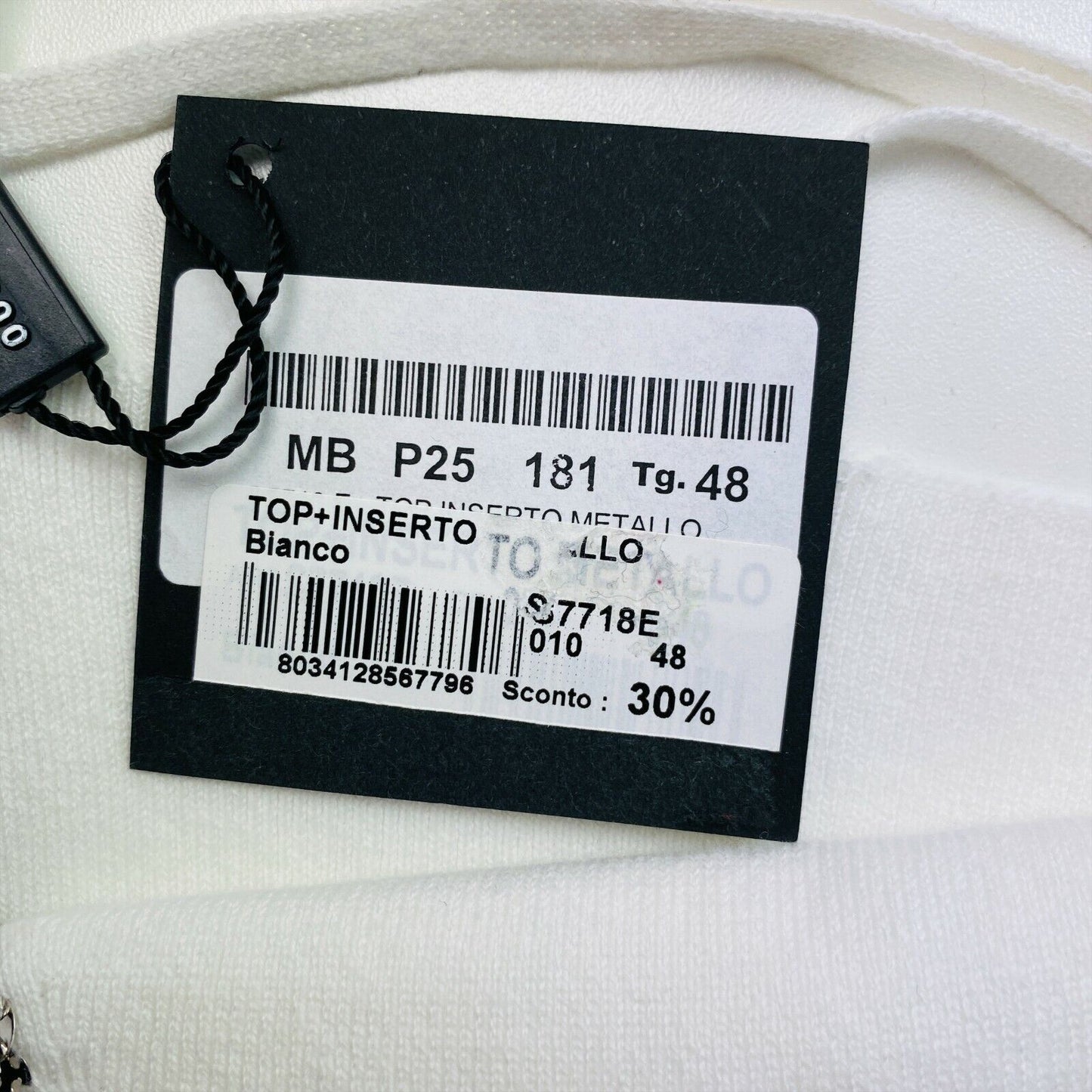 TOLLEGNO 1990 Weißes Tanktop mit V-Ausschnitt, Größe 48 EU 44 UK 16 US 14