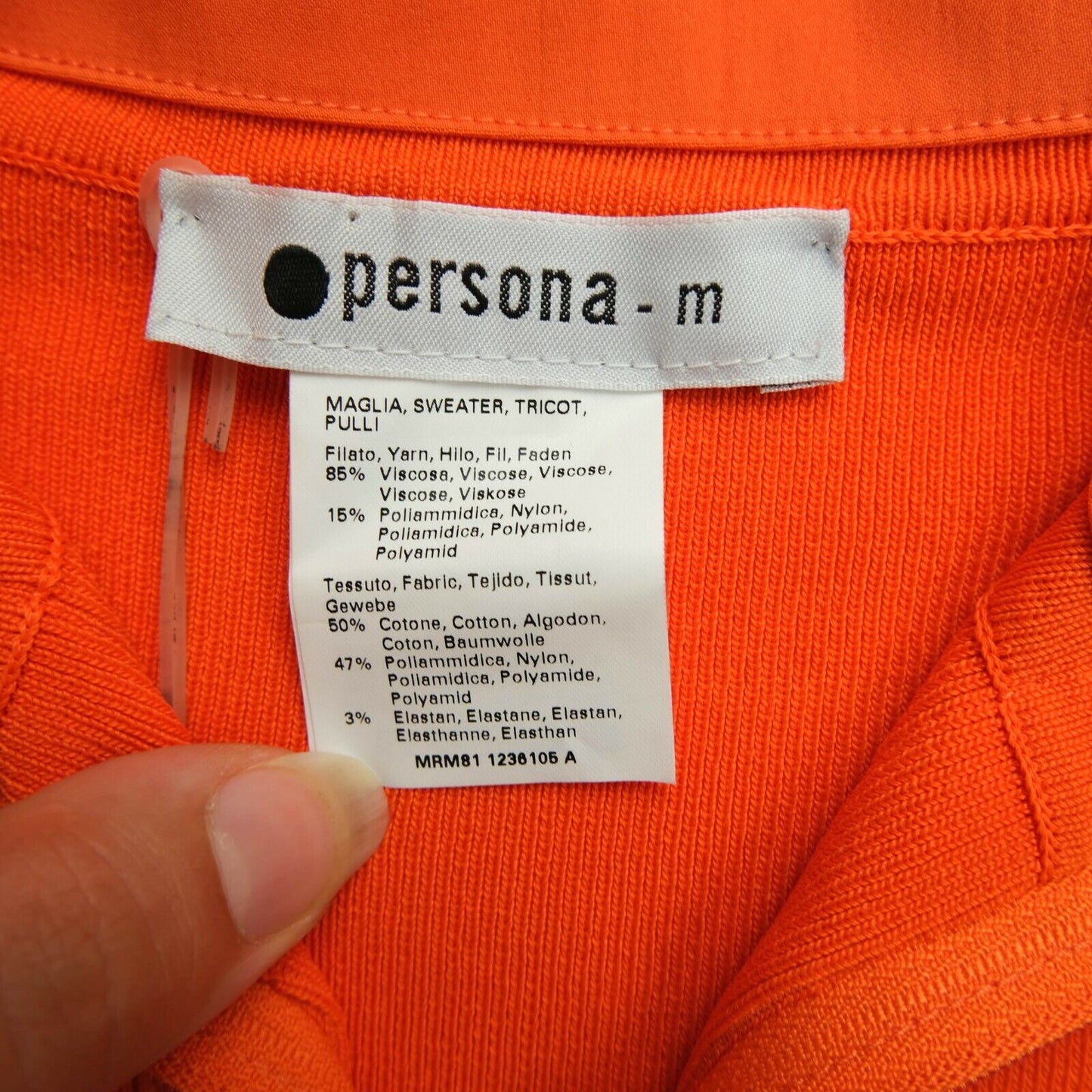 PERSONA Orange Zip Neck Sweater Jumper Size M