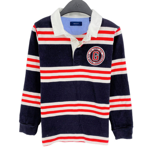 GANT Boys Navy Blue Varsity Stripe Polo Sweater Jumper Size 7-8 Years 122/128 cm