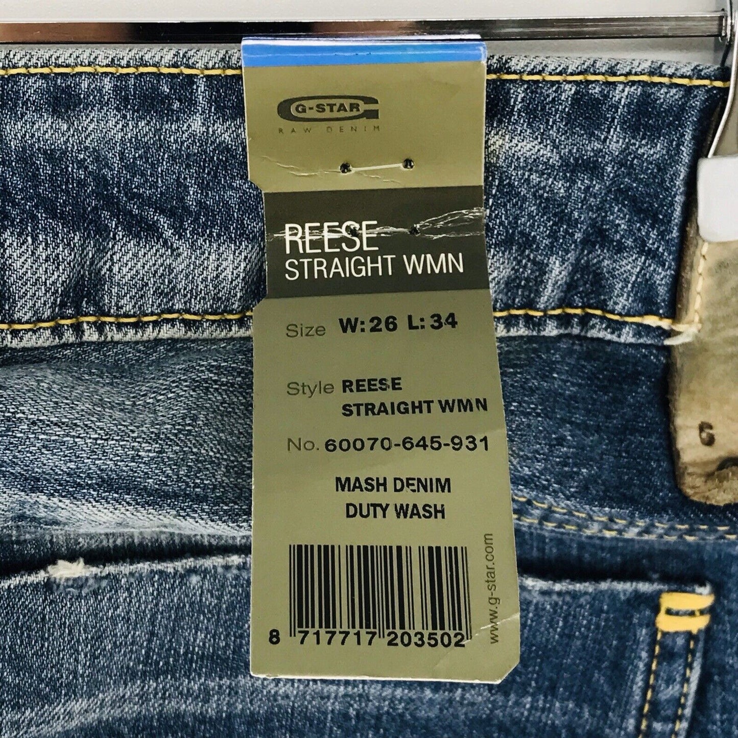 G-STAR RAW REESE Damen Blaue Jeans mit normaler gerader Passform W26 L34 Made in Italy