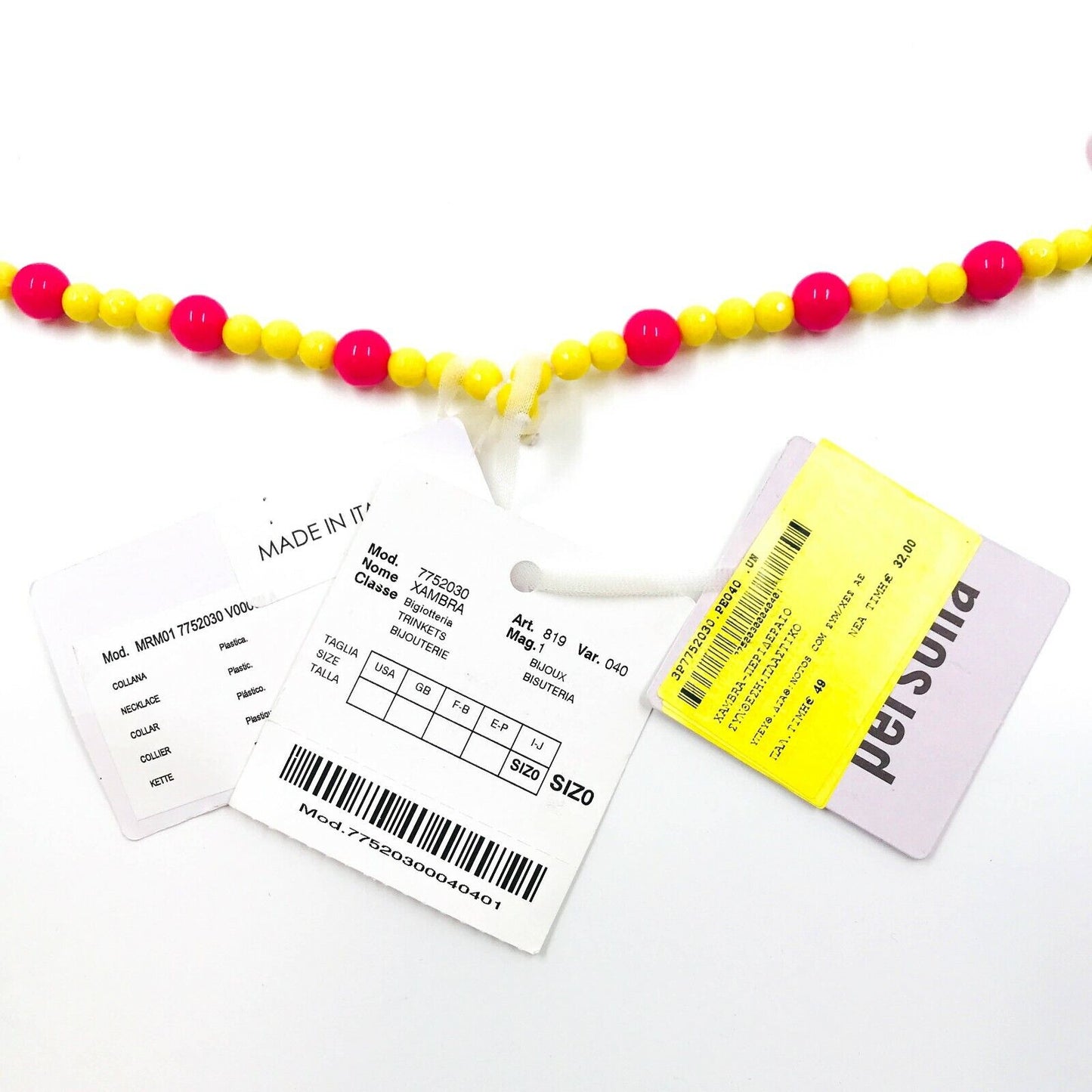 Persona Italian Designer Ladies Pink Yellow Necklace