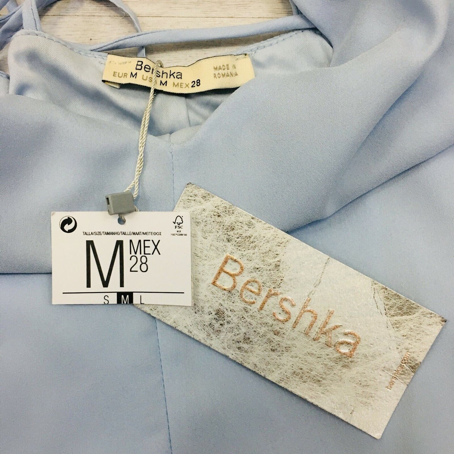 Bershka Robe salopette courte bleue Taille M