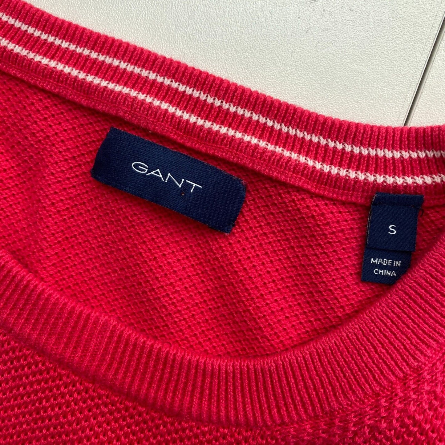 GANT Pink Cotton Pique Crew Neck Sweater Jumper Size S