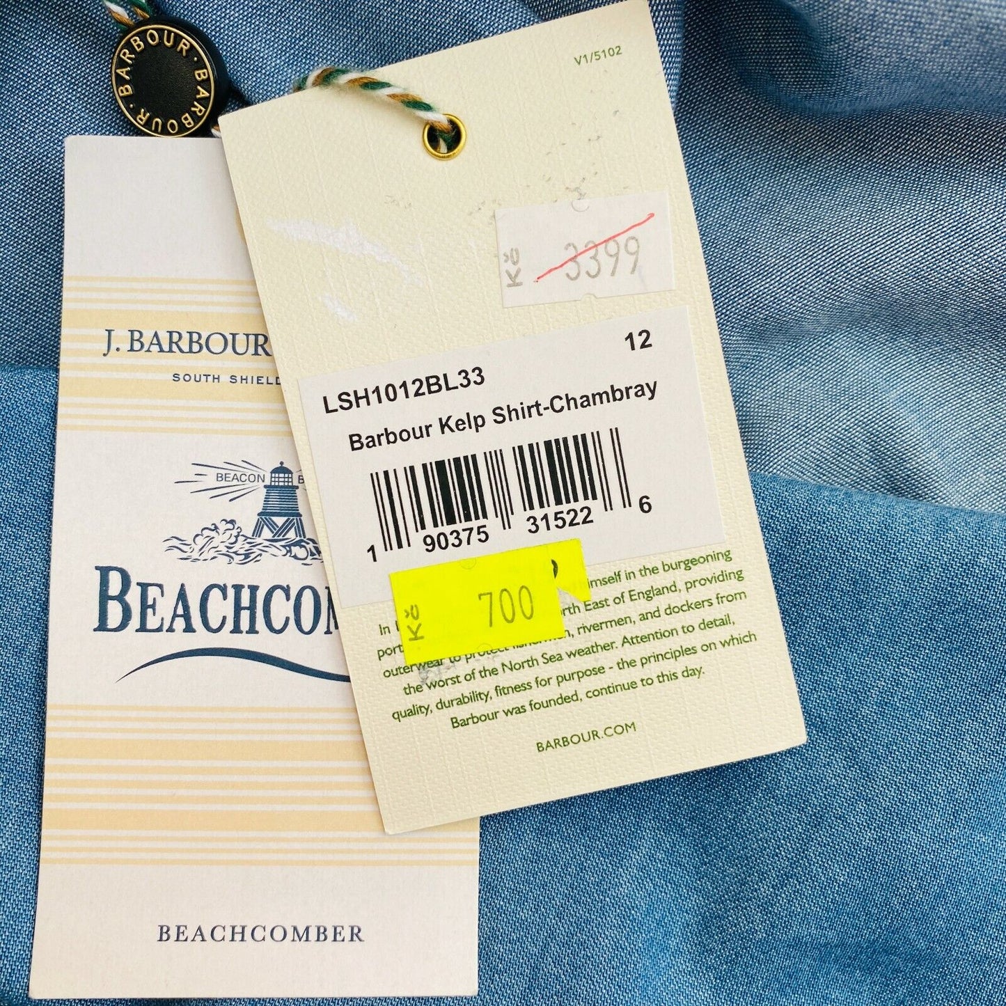 BARBOUR Chemise Chambray Bleu Varech Taille EU 40 UK 12 US 10