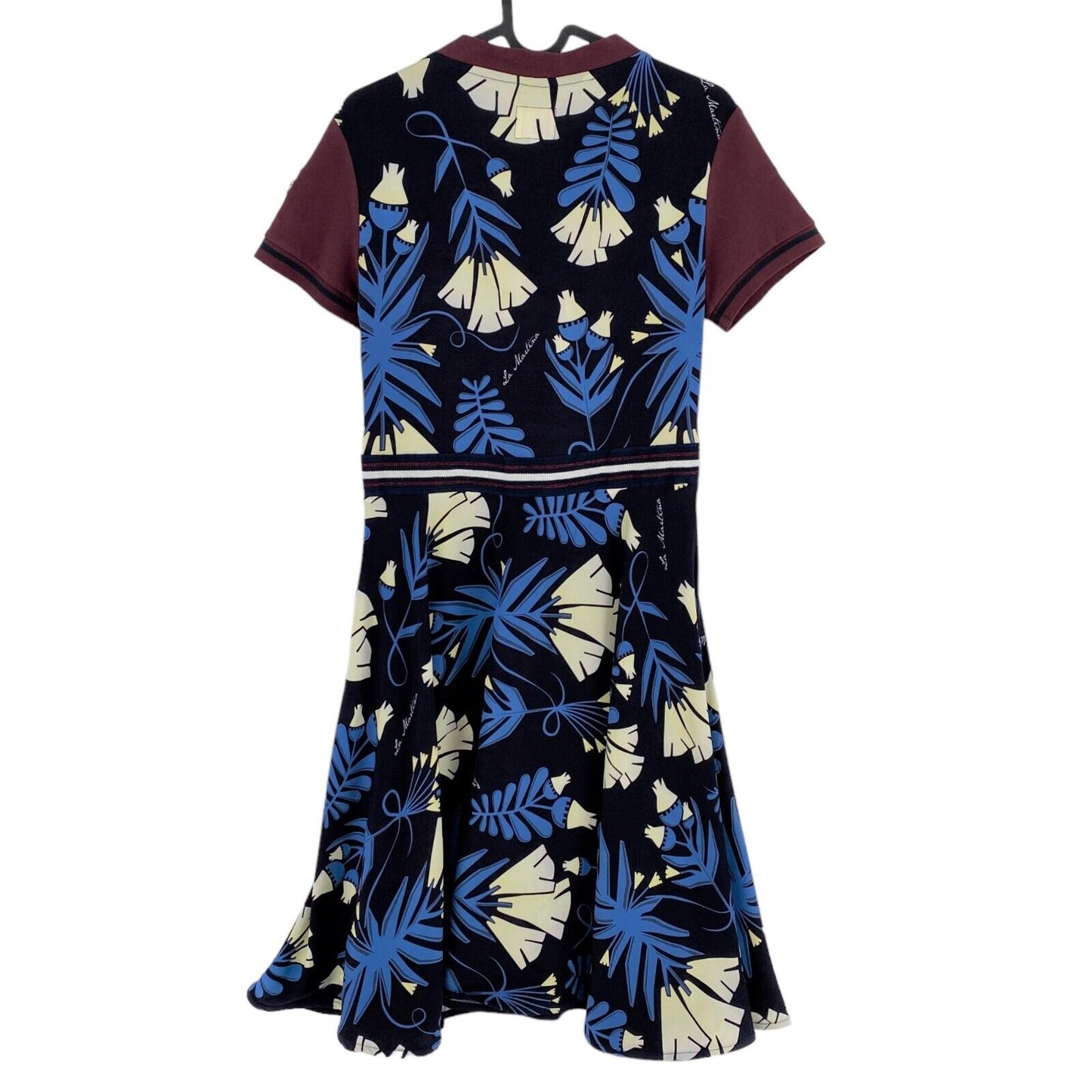 LA MARTINA Robe évasée en viscose à imprimé floral bleu à col en V Taille 3 / M