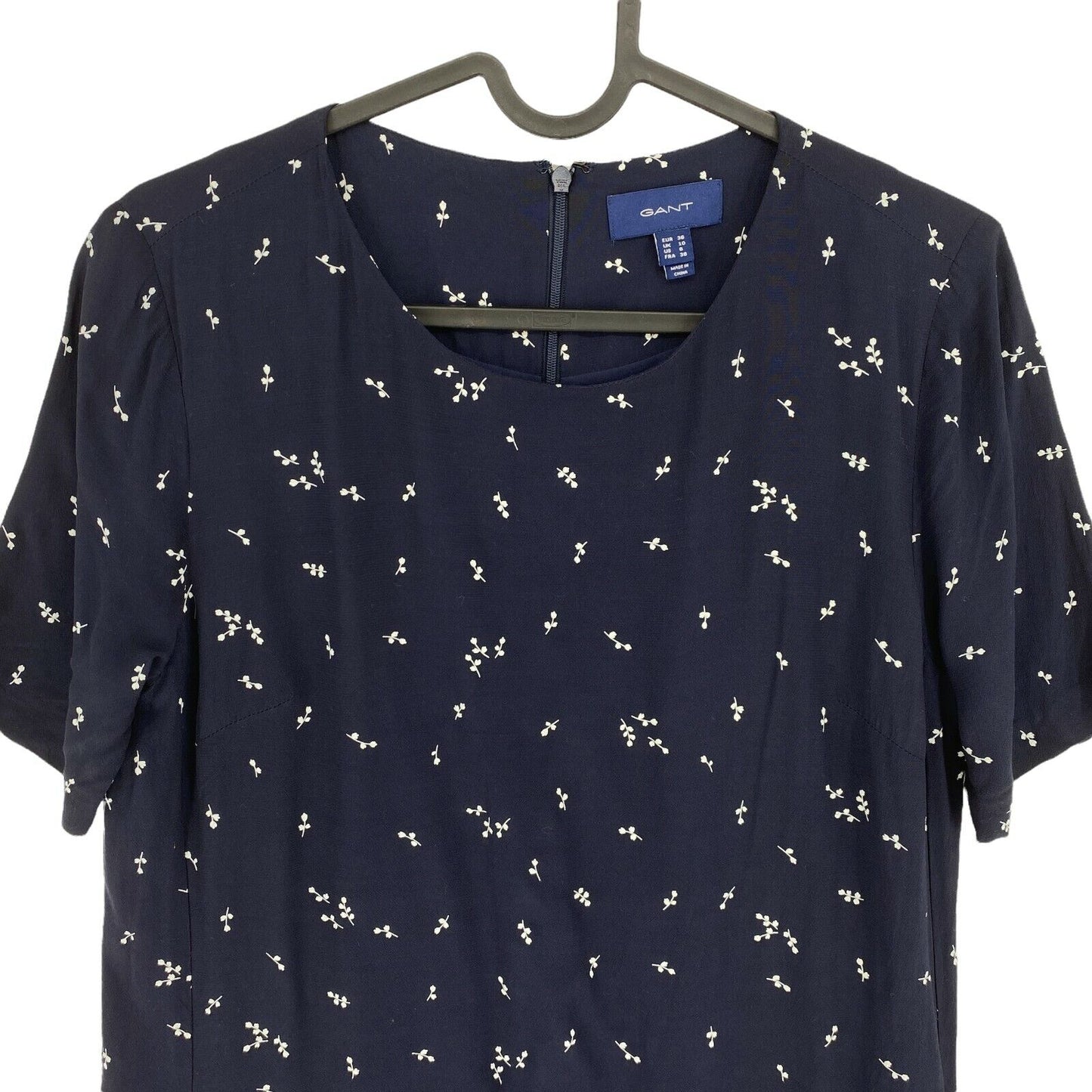 GANT Navy Blue Micro Flower Print Crew Neck Dress Size EU 36 UK 10 US 6