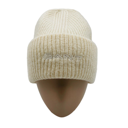 GANT Milk White Acrylic Wool Blend Chunky Knit Beanie Hat One Size