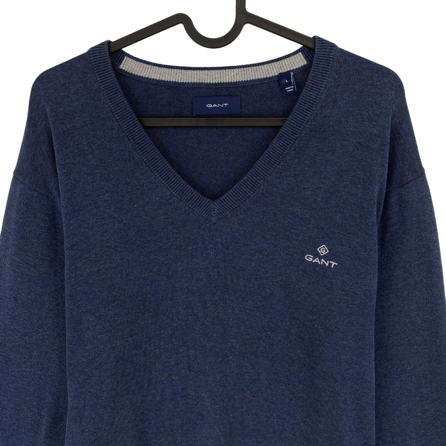 GANT Navy Blue 100% Cotton V Neck Sweater Jumper Size L