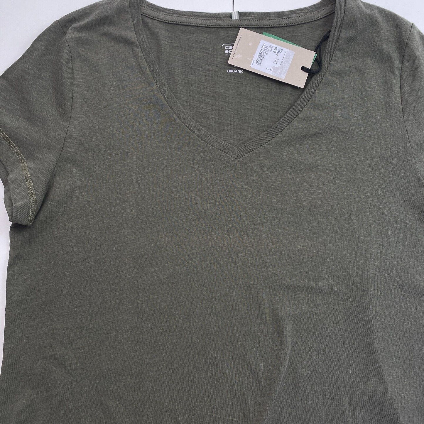 Camel Active Women Dark Green Solid V Neck Short Sleeves T Shirt Size L