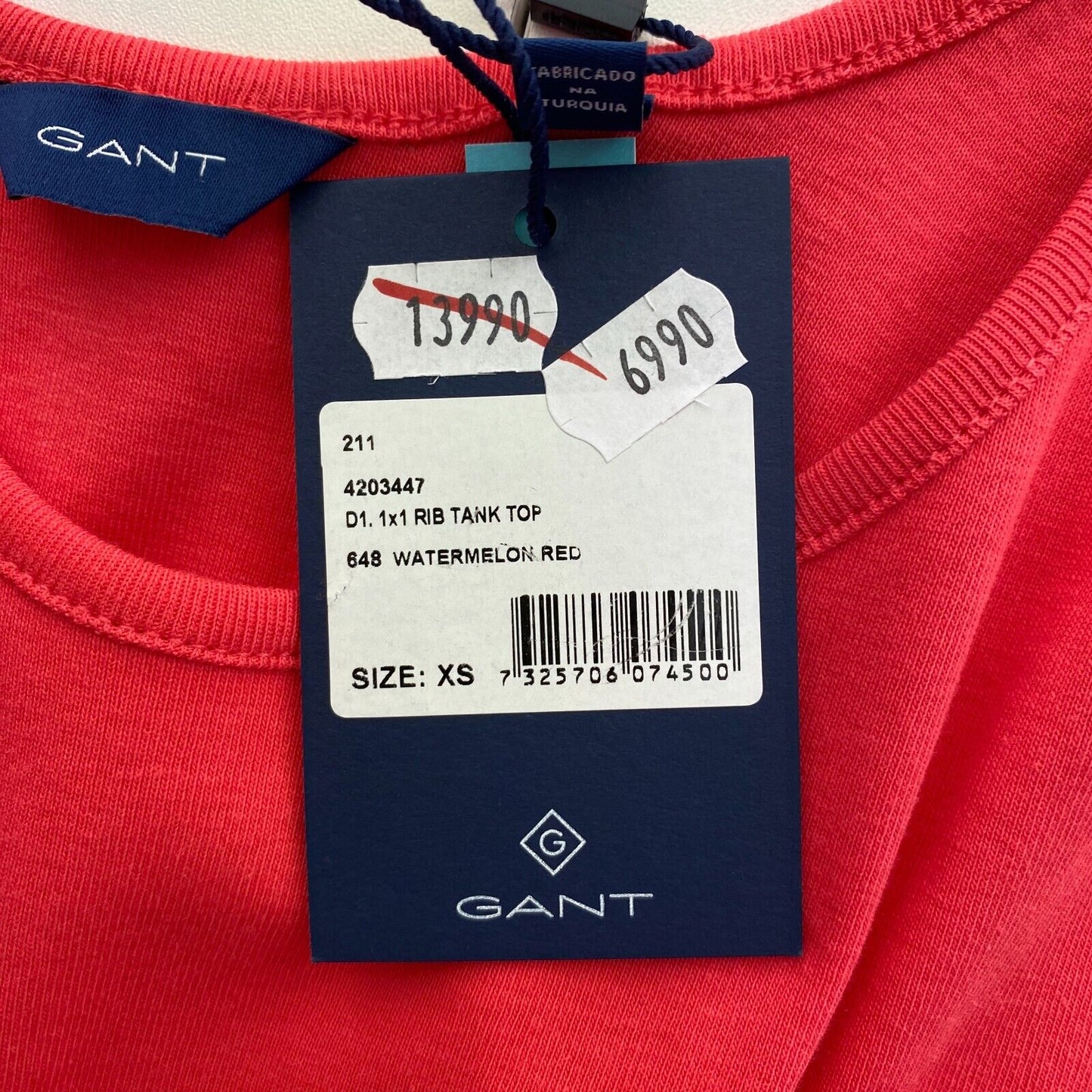 GANT Women Pinkish Red 1x1 Rib Tank Top Size XS