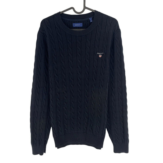 GANT Men Navy Blue Cotton Cable Knit Crew Neck Sweater Jumper Size L