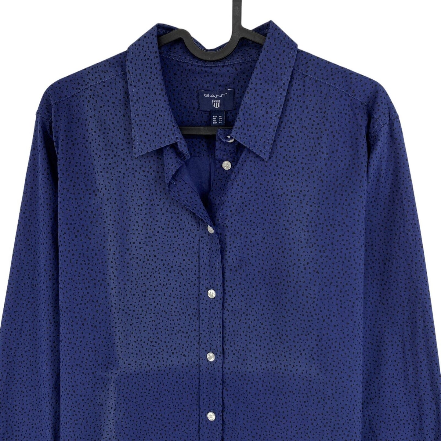 GANT Dark Blue Voile Freckle Dot Shirt Size EU 44 UK 18 US 14