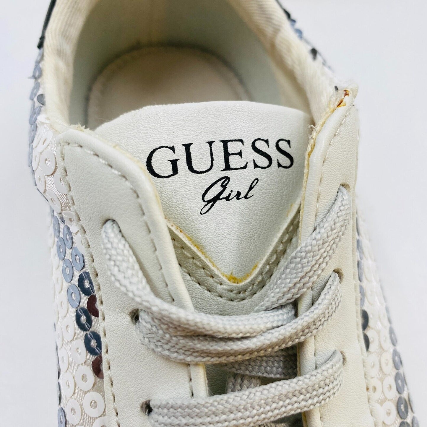 GUESS Women White Sequin Leather Sneakers Trainers Shoes EUR 35 US 5 UK 2.5