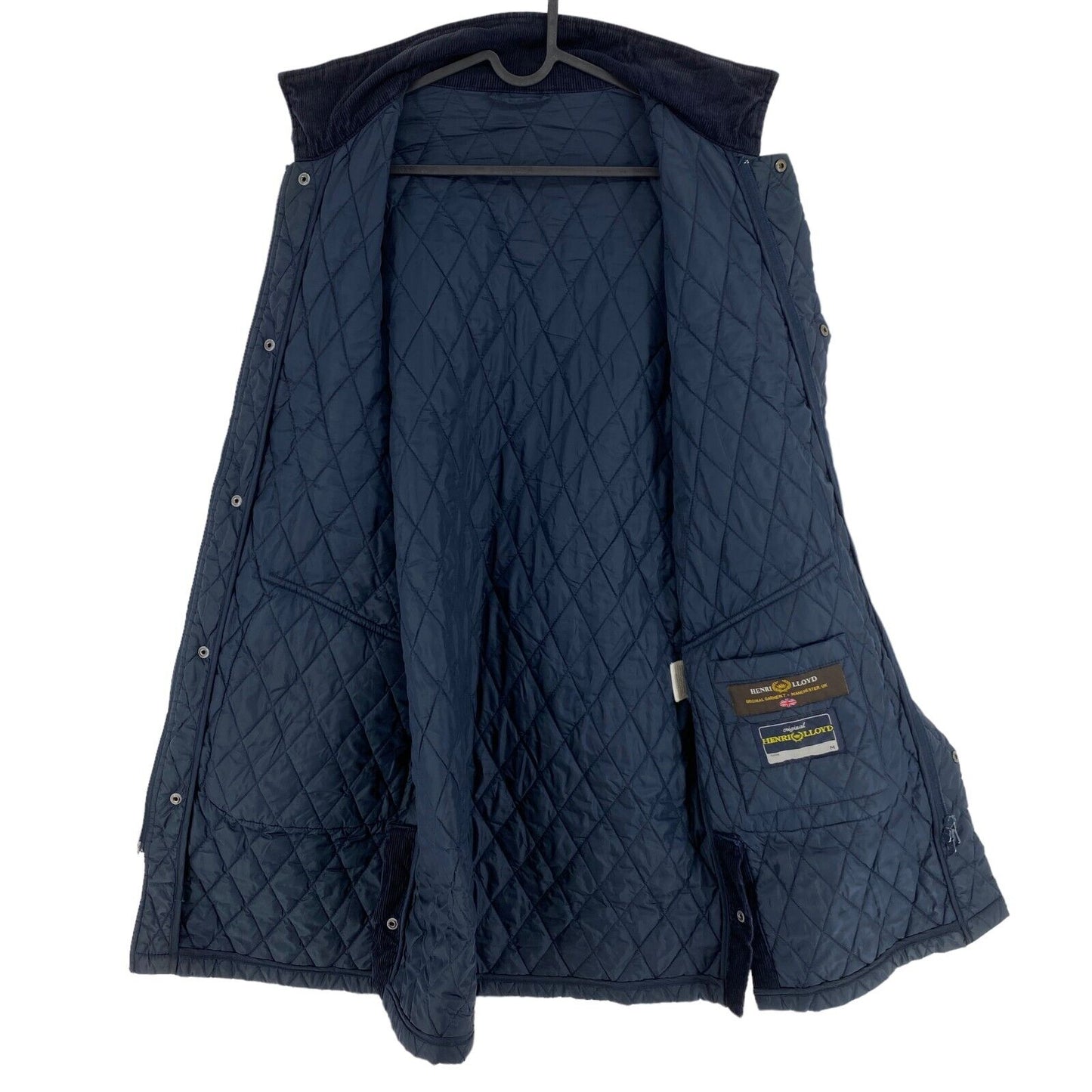 HENRY LLOYD Navy Blue Quilted Long Coat Jacket Size M