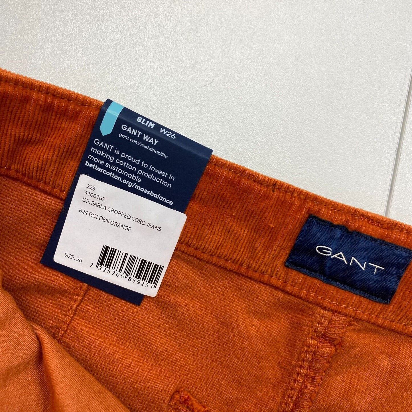 GANT Femmes Orange Foncé FARLA Corduroy Slim Fit Cropped Jeans Taille W26