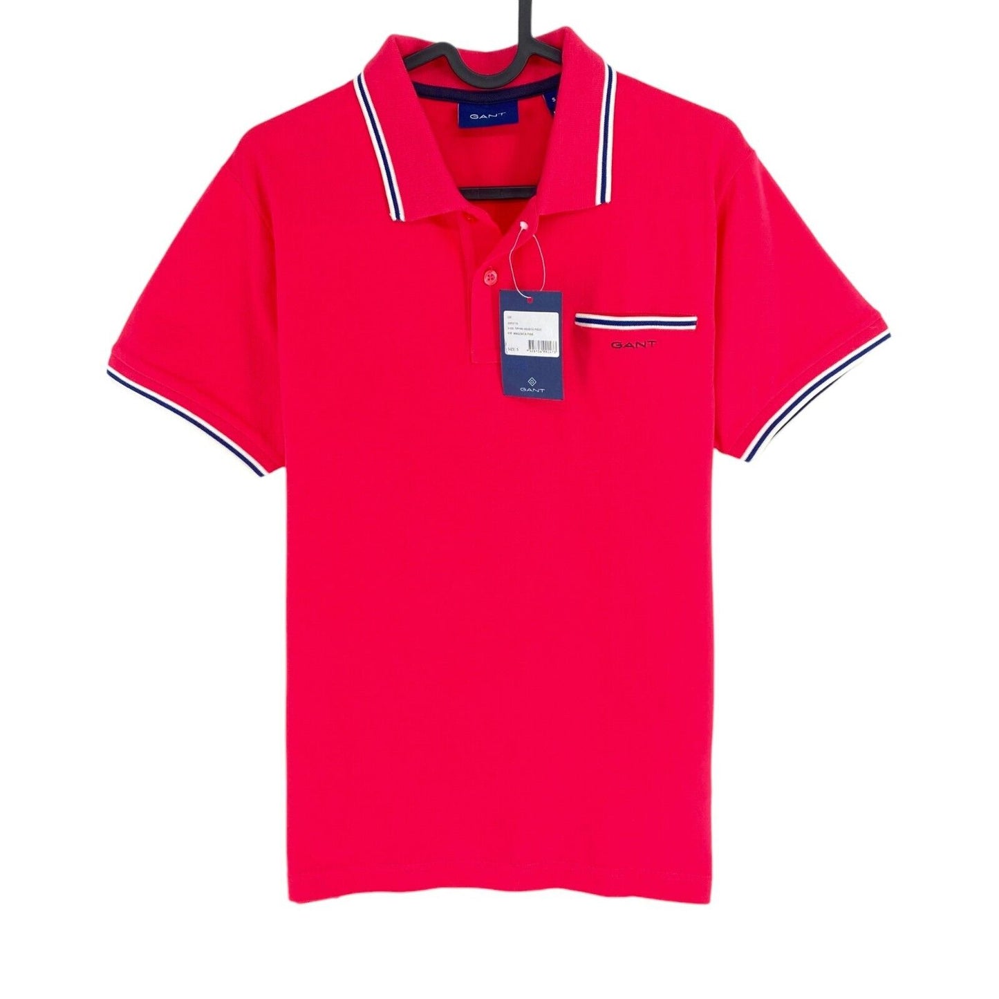 GANT Men Pink 3-Col Tipping Solid Pique Short Sleeves Polo Shirt Size S